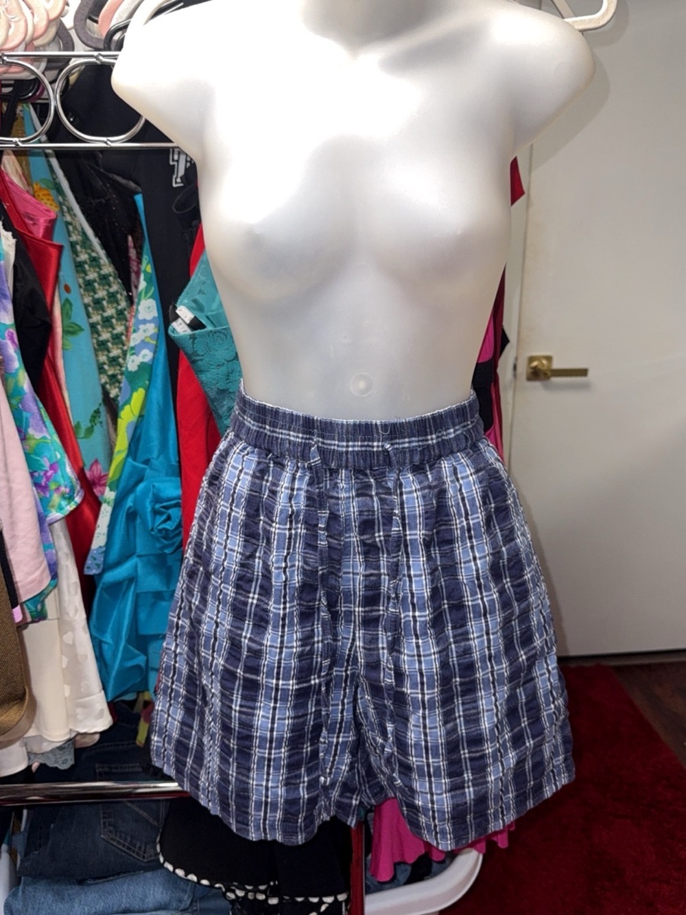 Vintage Lauren Brooke Y2K Plaid Navy Cotton Blend Women's Shorts